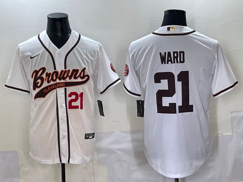 Men 2025 Cleveland Browns 21 Ward White Joint Name Nike Limited NFL Jersey style 4